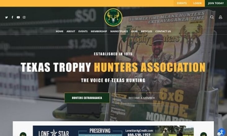 Texas Trophy Hunters Association website homepage designed by Vault Credit Solutions