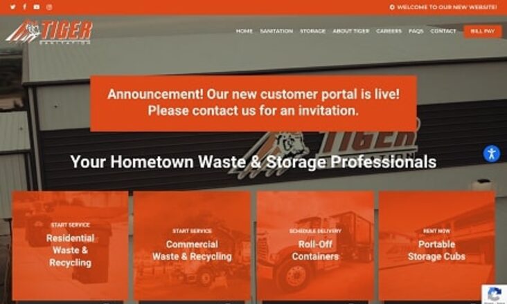 Tiger Sanitation website homepage designed by Vault Credit Solutions